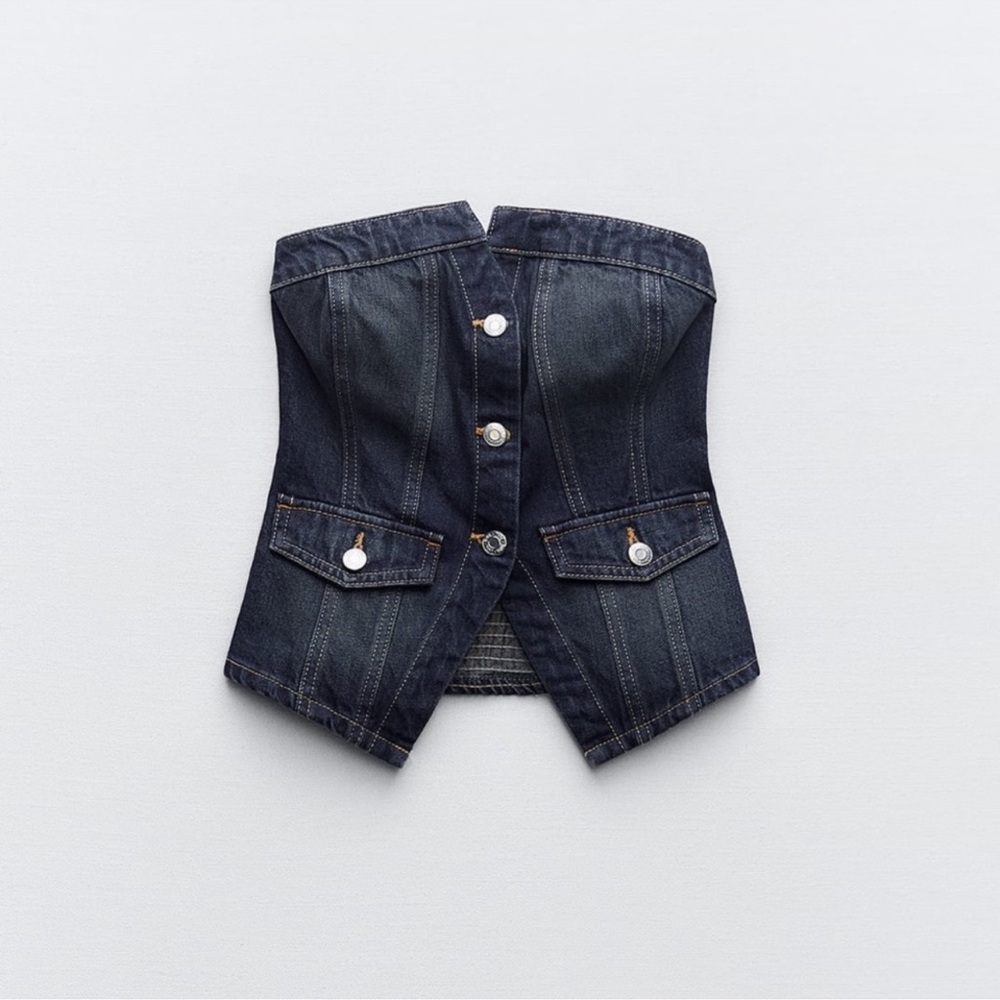 New Zara strapless denim top size XS - Picture 2 of 6